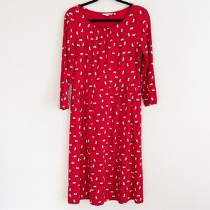 Boden Red Floral Long Sleeve Jersey Midi Dress